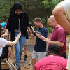 Students working on a teambuilding problem