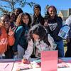 Students signing up for activities