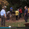 people examining a rainwater garden